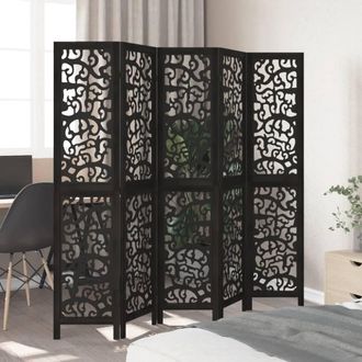 Berkfield Home Room Divider 5 Panels Black Solid Wood Paulownia