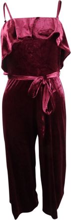 Avec Les Filles Womens Velvet Ruffled Jumpsuit In Wine