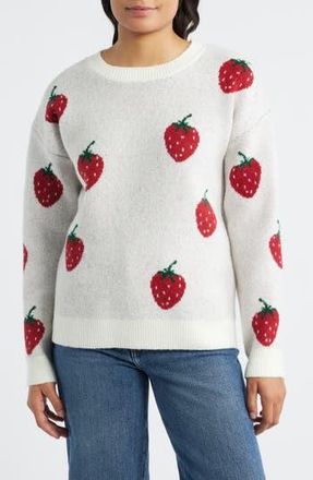 Bobeau Strawberry Jacquard Sweater in Ivory/Red at Nordstrom Rack, Size X-Large