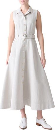 Akris Belted Cotton & Silk Blend Midi Shirtdress in Sand at Nordstrom, Size 12