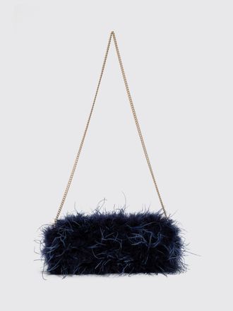 Twinset Satin Clutch with Ostrich Feather Application and Removable Strap