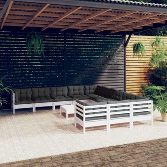 vidaXL Muebles De Jard&iacute;n 12 Pzas Con Cojines Blanco Madera De Pino Vidaxl