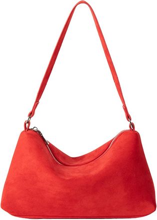 Generic Women Faux Suede Shoulder Bag Fashion Underarm Bag Large Capacity Stylish Armpit Bag Zip Closure Elegant Shoulder Purse for Autumn Winter (Red)