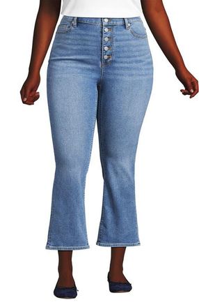 Lands End High Rise Denim Button Front Kick Flare Crop Jeans in Beau Blue at Nordstrom, Size 16W