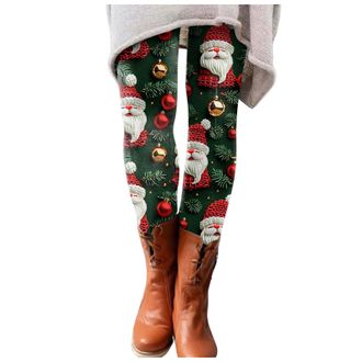 Generic Christmas Tights for Women High Waisted Stretchy Fabric with Festive Holiday Prints Featuring Reindeer Snowflakes Santa Great for Yoga Running Workout