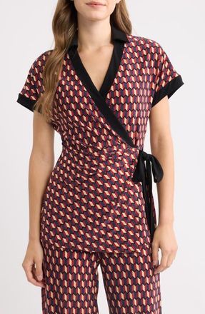 Anne Klein Print Wrap Top in Rust Multi at Nordstrom, Size Xx-Small