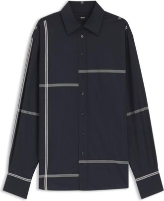 BOSS Checked relaxed-fit blouse in cotton canvas