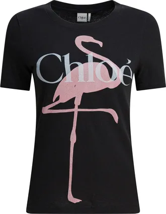 Chlo&eacute; Cotton T-Shirt With Logo T-Shirts Nero-Donna