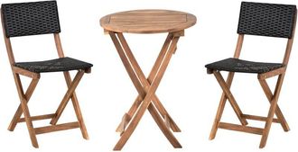 Beliani Conjunto De Balc&oacute;n De Madera De Acacia Mobiliario De Jard&iacute;n Plegable Marr&oacute;n Y Negro Rivarotta