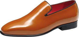 Generic Mens Patent Leather Business Formal Shoes Slip on Wedding Dress Shoes Low Block Heel Comfort Loafers,Brown,7.5 UK