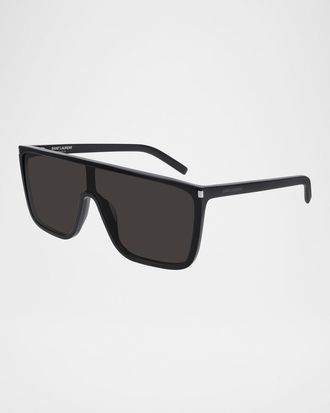 Saint Laurent Men & apos;s Mask Flat-Top Propionate Shield Sunglasses