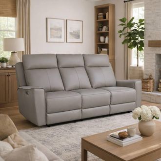 Aspire Home Accents Rivington Real Leather Power Recliner 3 Seater Sofa with USB Charging in Grey