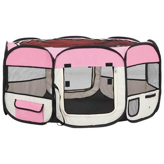 vidaXL Vidaxl - Parque De Perros Plegable Y Bolsa Transporte Rosa 145x145x61cm