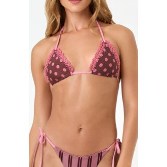 L*Space Samba Embroidered Trim Bikini Top in Stripe Side/Alotta Polka Dot at Nordstrom, Size X-Large