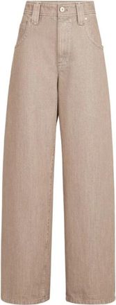 Brunello Cucinelli Lurex Wijde Jeans - Dames - Loose Fit Jeans - Beige - XS - Katoen - Jeans