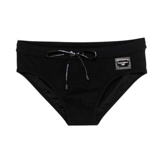 Dolce & Gabbana Badmode, Dames, Zwart, L, Nylon, Logo Plaque Zwembroek