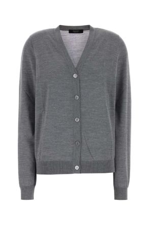 Gucci Grey Solid V Neck Cardigan