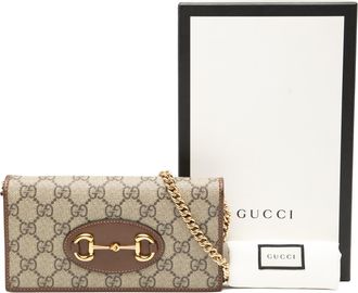 Gucci Beige GG Supreme Horsebit 1955 Wallet On Chain