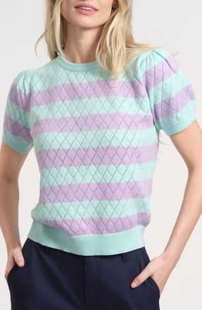 Isaac Mizrahi New York Pointelle Puff Sleeve Sweater in Blue/Lilac at Nordstrom, Size X-Large