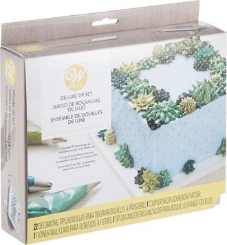 Wilton Set Deluxe Beccucci in Acciaio Inox Set/22, Beccucci per Decorare Forme Rotonde, Stella, Petalo e Foglia, Piping Tips per Decorare Torte