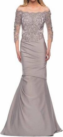 La Femme Womens Satin Mermaid Gown In Gray