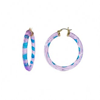 Gold & Honey Womens Stripe Painted Instyle Lucite Hoop Earrings In Purple & Blue