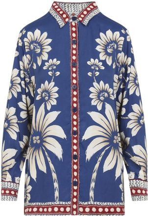 Farm Rio Floral Palm Button-down Top