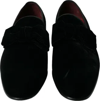 Dolce & Gabbana Black Velvet Loafers Formal Dress Mens Shoes