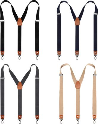 Alizeal Mens 2.5cm Y Shape Braces Adult Adjustable 3-hook Suspender 4 Pcs Set, 082-02