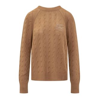 Etro Etro, Cashmere Knitwear, female, Beige, Size: S Cashmere Sweater with Pegasus Embroidery