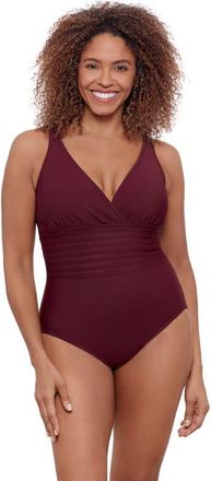 Aqua Green Full Coverage Surplice Trim Overlay V-Neck One-Piece Swimsuit in Currant at Nordstrom, Size X-Large