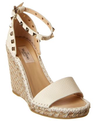 Valentino Rockstud 95 Grainy Leather Wedge Sandal