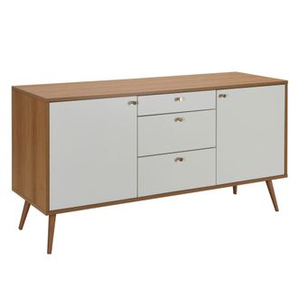 Oviala Aparador escandinavo de madera clara, 2 puertas 3 cajones 150cm blanco