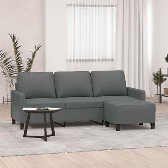 vidaXL Vidaxl - Sof&aacute; De 3 Plazas Con Taburete De Tela Gris Oscuro 180 Cm