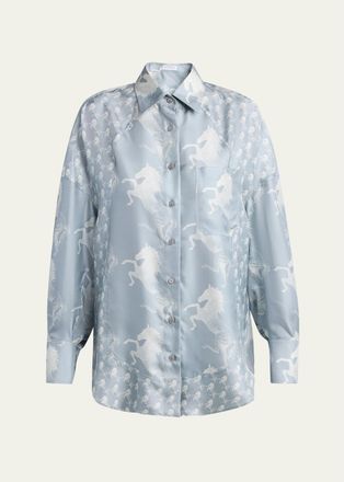 Stella McCartney Horse-Print Paneled Silk Button-Down Shirt