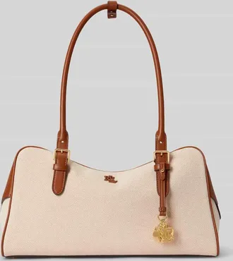 Lauren Ralph Lauren Henkeltasche aus reiner Baumwolle mit Leder-Besatz Modell MARCY in Cognac, Gr&ouml;&szlig;e 1