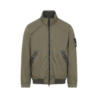 Stone Island Green Zip-Up Logo Bomber Jacket