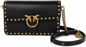 Pinko Love One Studded Crossbody Bag - Dames - Schoudertassen - Zwart - ONE Size - Katoen - Tassen