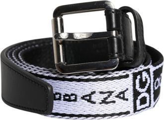 Dolce & Gabbana Black White Printed Metal Logo Buckle Mens Belt