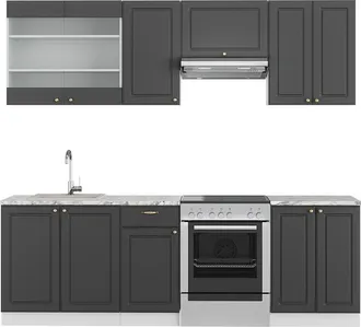 Vicco Mueble De Cocina Fame-line, Antracita-oro/blanco, 240 Cm Sin Encimera