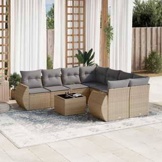 vidaXL Set De Sof&aacute;s De Jard&iacute;n 9 Pzas Con Cojines Rat&aacute;n Sint&eacute;tico Beige Vidaxl