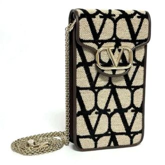 Valentino Pre-owned Canvas shoulder-bags - Dames - Pre-owned - Beige - Maat: ONE Size Leer