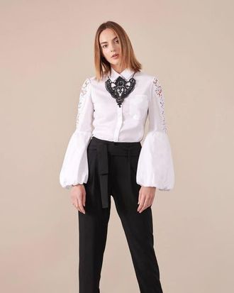 Anne Fontaine Laora Balloon Sleeve Shirt in White at Nordstrom, Size 42