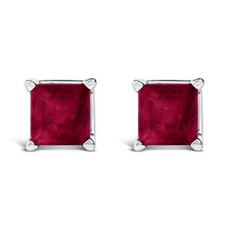 House of Brilliance 14K Gold 5x5MM Princess Cut Gemstone Solitaire Stud Earrings in Red Ruby | White at Nordstrom