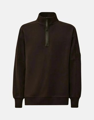 C.P. Company Mens CP COMPANY MENS DIAGONAL RAISED FLEECE 1/4 ZIP SWEATSHIRT BLACK - Size: 40