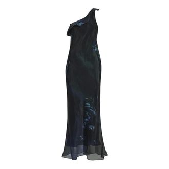 Giorgio Armani Gowns, female, Black, Size: M Long Dress in Printed Silk Organza