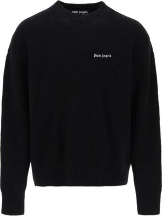 Palm Angels Basic Logo Sweater - Heren - Ronde hals truien - Zwart - M - Wol - Truien & Vesten