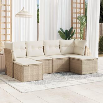 vidaXL Vidaxl - Juego De Sof&aacute;s Jard&iacute;n Con Cojines 6 Pzas Rat&aacute;n Sint&eacute;tico Beige