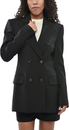 Max Mara Black Solid Peaked Lapel Blazer