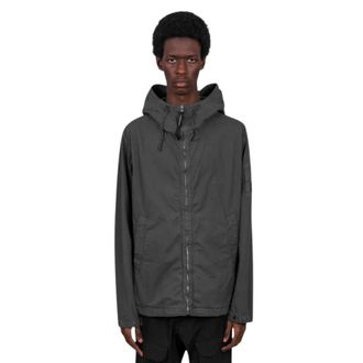 C.P. Company Light Jackets, male, Gray, Size: M Micro-Reps Hooded Lens Jacket